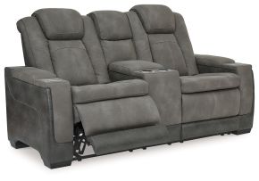 Ashley Furniture 2200418 Next-Gen Durapella - Power Reclining Loveseat with Console/Adj Headrest - Slate