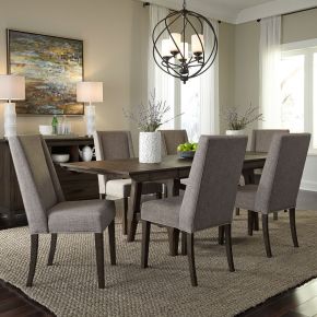 Liberty Furniture 152-CD-O7TRS Double Bridge - 7 Piece Trestle Table Set - Dark Brown - Upholstered Chairs