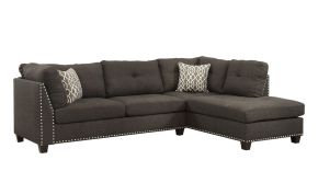 ACME 54375 Laurissa - Sectional Sofa & Ottoman With 2 Pillows - Warm Taupe Gray Linen