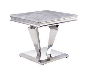 ACME 87219 Satinka - End Table - Light Gray Printed Faux Marble & Mirrored Silver Finish