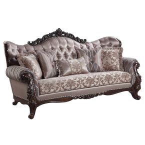 ACME LV00809 Benbek - Sofa With 5 Pillows - Fabric & Antique Oak