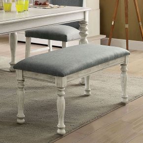 Furniture of America CM3872WH-BN Siobhan - Bench - Antique White / Gray