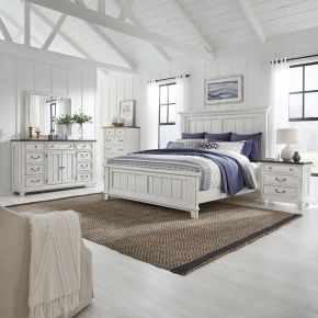 Liberty Furniture 237-BR-QPBDMCN River Place - 5 Piece Bedroom Set (Queen Panel Bed, Dresser & Mirror, Chest, Nightstand) - Riverstone White & Tobacco