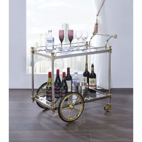 ACME 98372 Cyrus - Serving Cart - Silver/Gold & Clear Glass