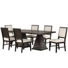 New Classic 40-D4101-D6C Plateau - 78" Rectangle Dining Table And 6 Chairs - Dark Brown / Beige