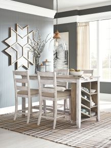 Signature Design by Ashley® D394/32/124(4) Skempton - 5 Pc. - Counter Table, 4 Upholstered Barstools - White