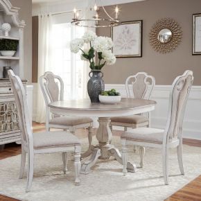Liberty Furniture 244-DR-O5PDS Magnolia Manor - 5 Piece Pedestal Table Set - White - Upholstered Chairs