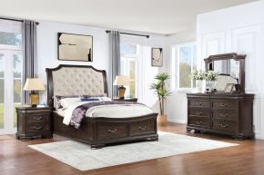 New Classic 00-493B-35N Lyndhurst - 5/0 Queen 5 Piece Bedroom Set (Bed, Dresser, Mirror, 2 Nightstands) - Walnut