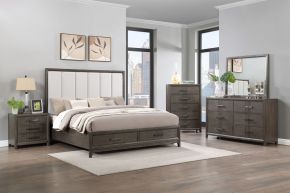 New Classic 00-6001-25C Landon - 6/0 Western King 5 Piece Bedroom Set (Bed, Dresser, Mirror, Chest, Nightstand) - Gray