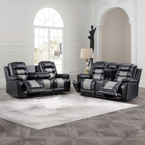 New Classic 22-U7005BKG-2PM Nikko - Power P1 2 Piece Sofa & Loveseat - Black / Gray