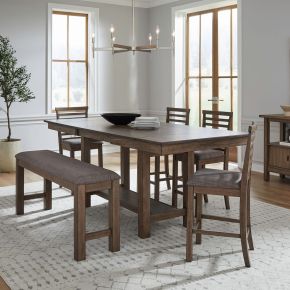 Liberty Furniture 182WT-CD-6GTRS Brook Bay - 6 Piece Gathering Trestle Table Set - Brown