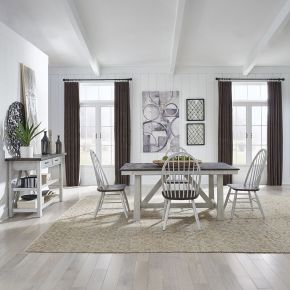 Liberty Furniture 139WH-CD-O5TRS Liberty Furniture 139WH-CD-O5TRS Farmhouse - 5 Piece Trestle Table Set - Two Tone White / Wood Tone