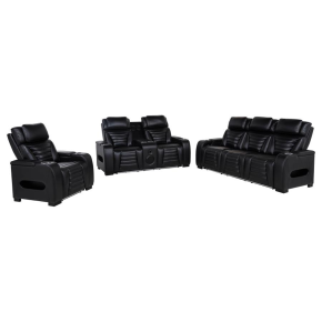 Coaster Fine Furniture 603251PP-S3 Zuma - 3 Piece Faux Leather Dual Power LED Sofa Set - Black