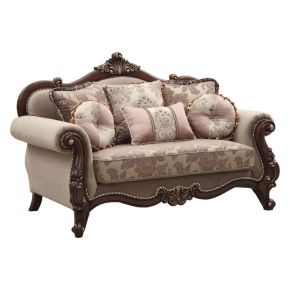 ACME 50691 Mehadi - Loveseat With 6 Pillows - Velvet & Walnut