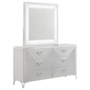 Coaster Fine Furniture 215793M Cassia - 6-Drawer Dresser Cabinet With Mirror - White High Gloss