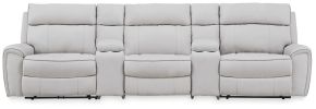 Signature Design by Ashley® PC98802S14 Social Pointe - 5-Piece Power Reclining Sectional With Storage Consoles And Armless Chair - Pearl / Ash