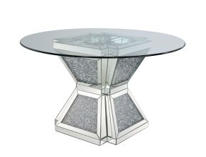 ACME 72960 Noralie - Dining Table - Clear Glass, Mirrored & Faux Diamonds - 31"