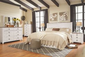 Signature Design by Ashley® B267/31/36/58 Willowton - 3 Pc. - Dresser, Mirror, King Panel Headboard - Whitewash