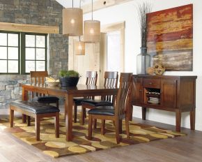 Signature Design by Ashley® D594/35/01(4)/00/60 Ralene - Light Brown - 7 Pc. - Extension Table, 4 Barstools, Bench, Server