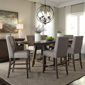 Liberty Furniture 152-CD-O7GTS Double Bridge - 7 Piece Gathering Table Set - Dark Brown - Upholstered Counter Chairs