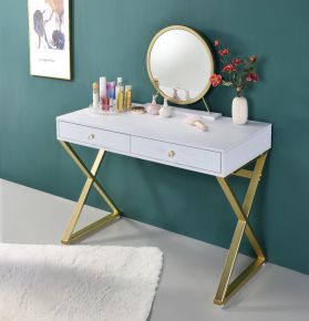ACME AC00667 ACME AC00667 Coleen - Vanity Desk With Mirror & Jewelry Tray - White & Gold
