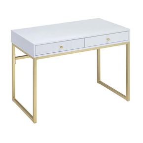 ACME AC00891 Coleen - Vanity Desk - White & Brass Finish