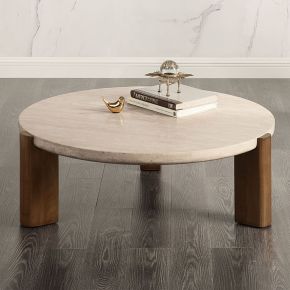 ACME LV03665 Leonardo - Coffee Table - Travertine Top & Dark Oak