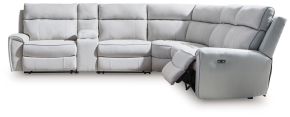 Signature Design by Ashley® PC98802S36 Social Pointe - 6-Piece Power Reclining Sectional With Storage Console - Pearl / Ash