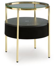 Ashley Furniture A4000669 Nedman - Accent Table With Speaker - Black / Gold Finish