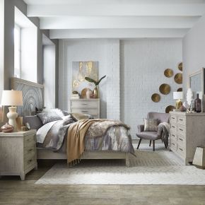 Liberty Furniture 902-BR-QPBDMCN Liberty Furniture 902-BR-QPBDMCN Belmar - 5 Piece Bedroom Set (Queen Panel Bed, Dresser & Mirror, Chest, Nightstand) - Washed Taupe