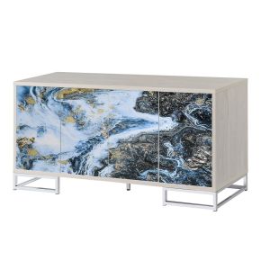 ACME AC02345 Liam - Console Cabinet - Blue Marble Print & Chrome