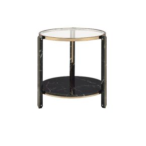 ACME 83307 Thistle - End Table - Clear Glass, Faux Black Marble Top & Champagne