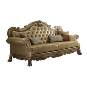 ACME 53160 ACME 53160 Dresden - Sofa With 4 Pillows - Bone Synthetic Leather & Gold Patina