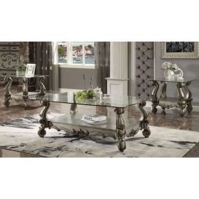ACME 86842 Versailles - End Table - Antique Platinum - & Clear Glass