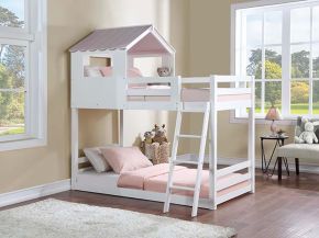 ACME BD00705 Solenne Twin Over Twin Bunk Bed - White & Pink Finish