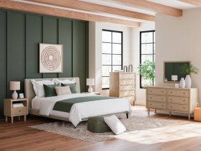 Signature Design by Ashley® B1199/231/36/345/94/91(2) Cielden - Soft Gray / Beige - 6 Pc. - Dresser, Mirror, Chest, California King Upholstered Bed With Roll Slats, 2 Nightstands