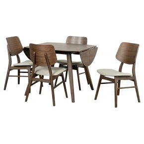New Classic 40-D1651-D4C Oscar - Drop Leaf Dining Table With 4 Chairs - Walnut / Natural Cush