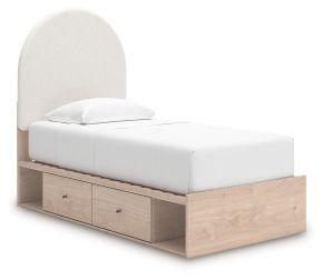 Signature Design by Ashley® PCB1566B4 Arloster - Twin Upholstered Panel Bed With Side Storage Unit - Tan / White