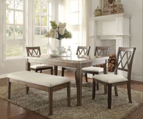 ACME 71715 Claudia - Dining Table - White Marble & Salvage Brown