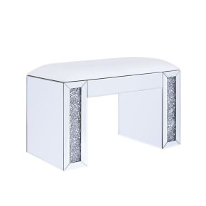 ACME 90467 Noralie - Vanity Stool - Synthetic Leather , Mirrored & Faux Diamonds