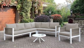 Furniture of America CM-OS2138-SECT Sasha - Patio Sectional - White / Light Taupe