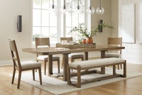 Signature Design by Ashley® D974/35/01(2)/00 Cabalynn - Oatmeal / Light Brown - 6 Pc. - Dining Room Table, 4 Side Chairs, Bench