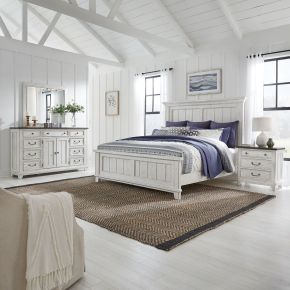 Liberty Furniture 237-BR-QPBDMN Liberty Furniture 237-BR-QPBDMN River Place - 4 Piece Bedroom Set (Queen Panel Bed, Dresser & Mirror, Nightstand) - Riverstone White & Tobacco