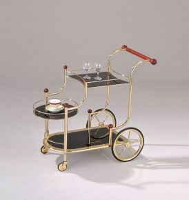 ACME 98006 Lacy - Serving Cart - Gold Plated & Black Glass