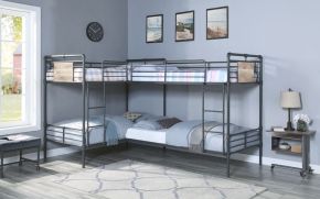 ACME BD00370 Cordelia - Twin Over Twin Bunk Bed - Sandy Black, Dark Bronze Hand-Brushed Finish