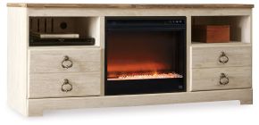 Ashley Furniture W267W10 Willowton - 64" TV Stand With Glass/Stone Fireplace Insert - Whitewash