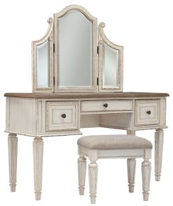 Signature Design by Ashley® B743-22 Realyn - Vanity/Mirror/Stool (Set of 3) - White / Brown / Beige