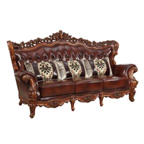 ACME 53065 Eustoma - Sofa - Cherry Top Grain Leather Match & Walnut