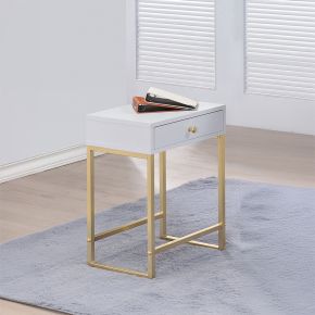 ACME 82298 Coleen - Accent Table - White & Brass