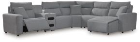 Ashley Furniture 65906S28 Ashley Furniture 65906S28 Modmax II - 6-Piece Power Reclining Sectional With RAF Press Back Power Chaise And Audio Console - Salt And Pepper